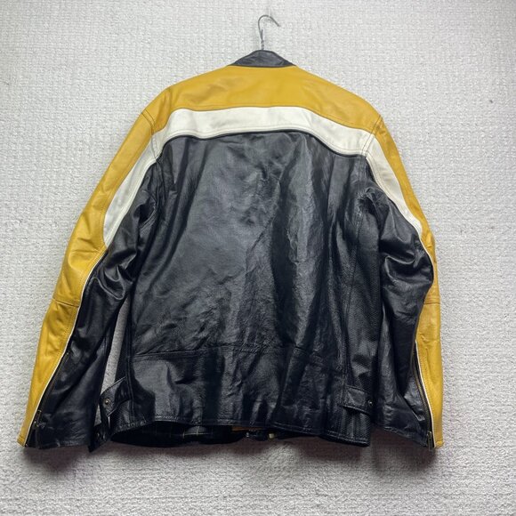 VTG 725 Original Biker Leather Bomber Jacket Motorcycle Black /Yellow Men L Read - Picture 11 of 15